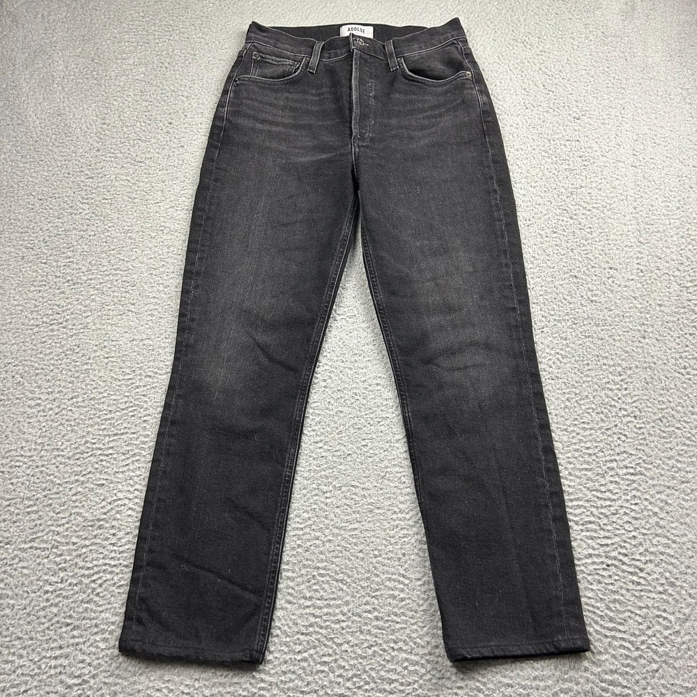 Agolde Riley High Rise Crop Jeans Womens 26 Black Button Fly Organic Cotton